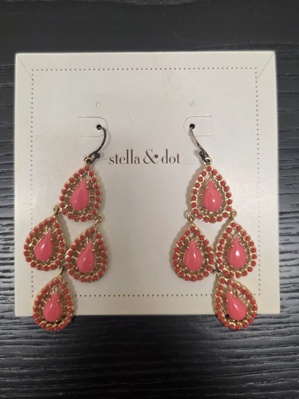 Stella & Dot Coral Pink Chandelier Statement Earrings